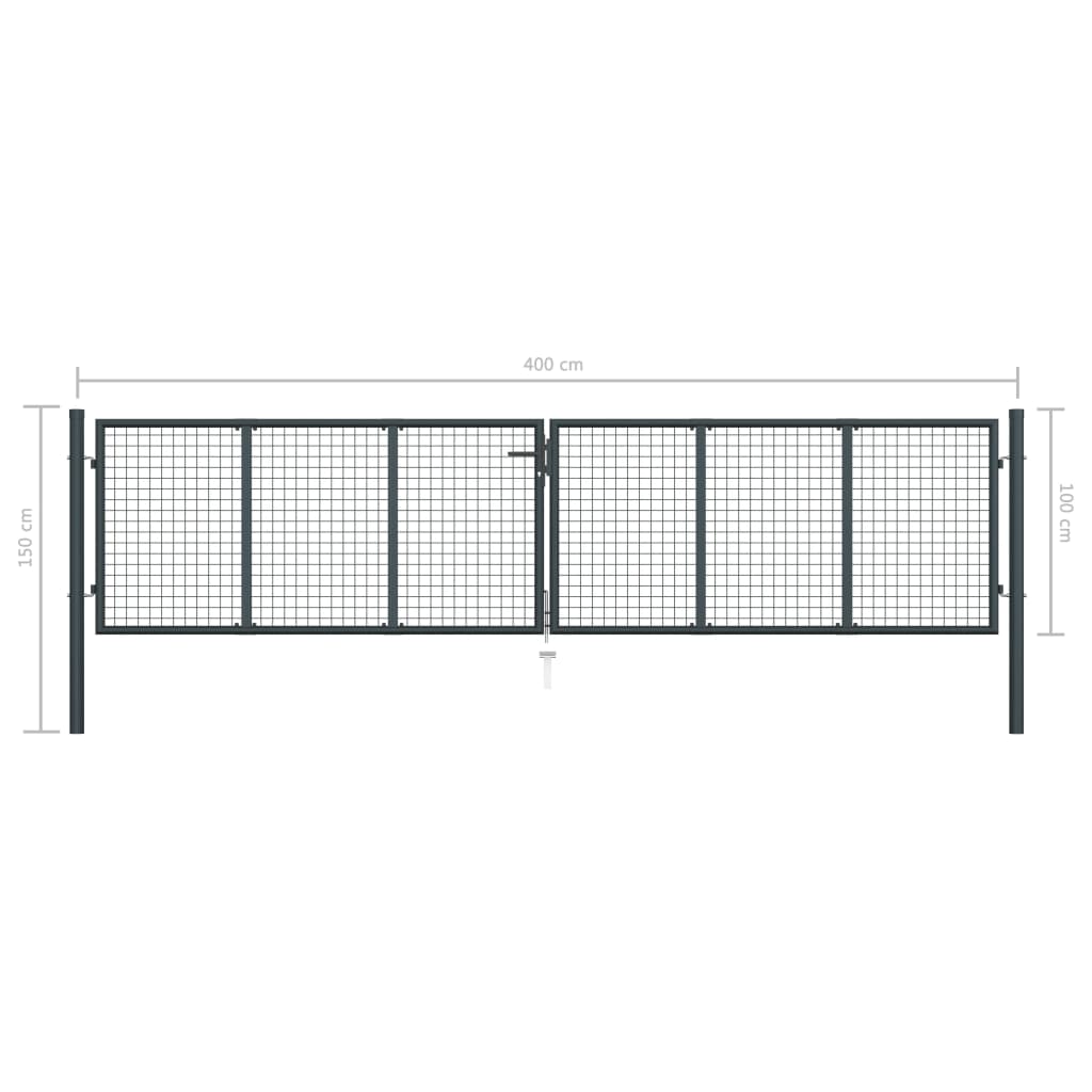 vidaXL Poartă de grădină din plasă, gri, 400 x 150 cm, oțel galvanizat