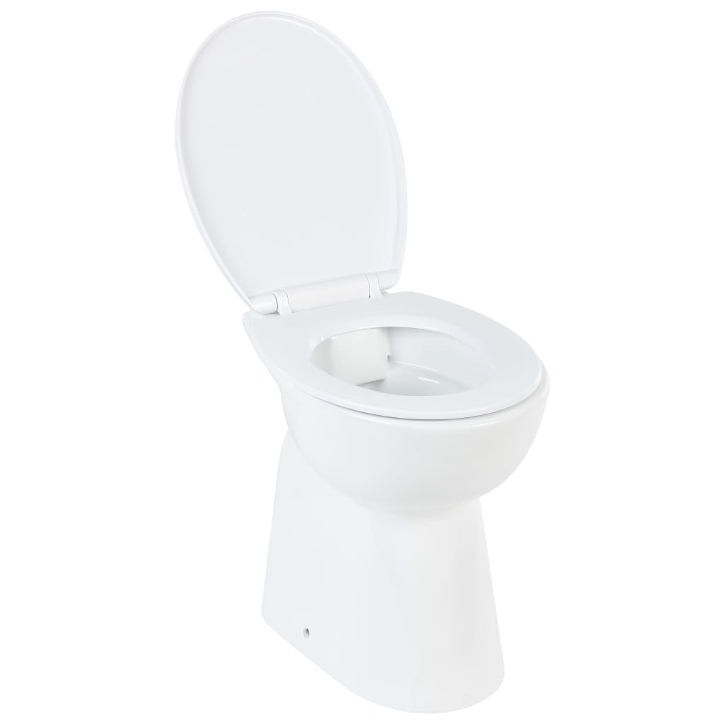 vidaXL Toaletă fără bord 7 cm înălțime suplimentară închidere ușoară ceramică albă vidaXL Toaletă fără bord 7 cm înălțime suplimentară închidere ușoară ceramică albă