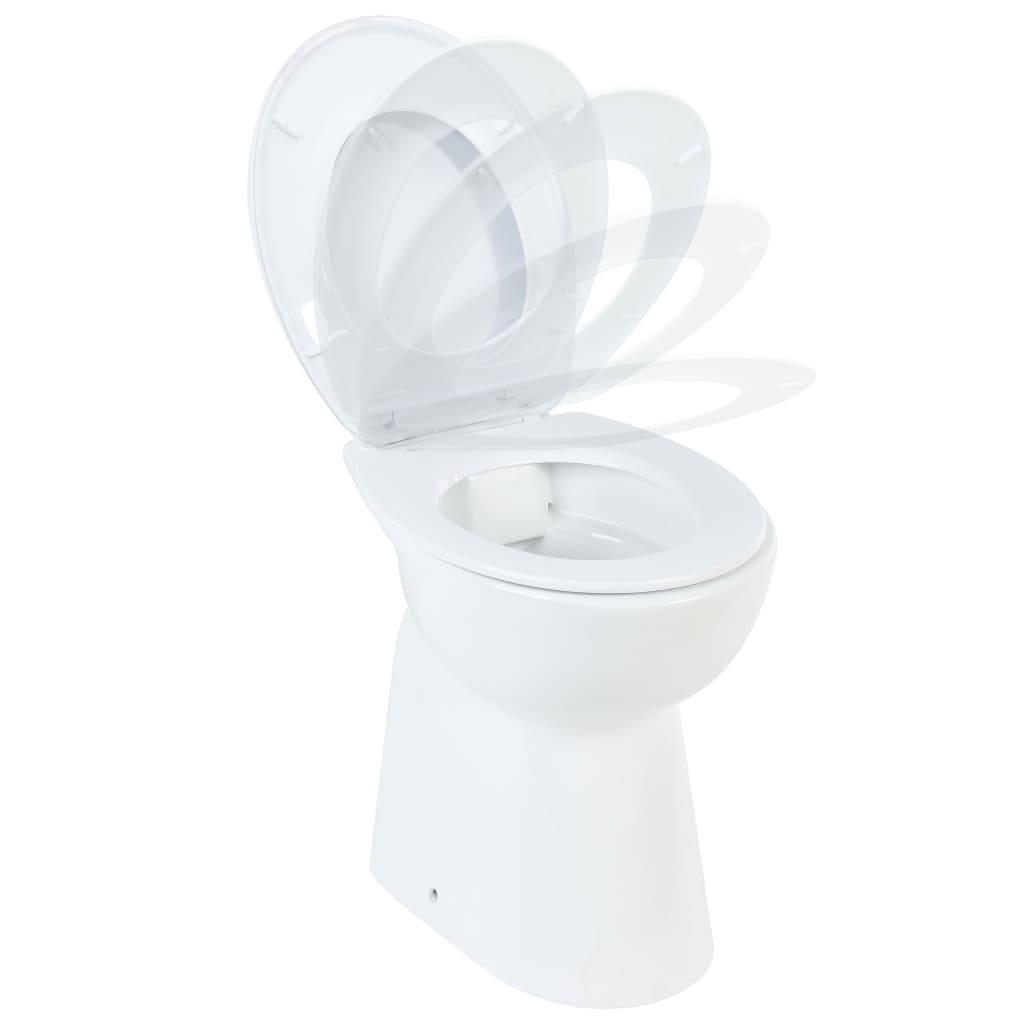 vidaXL Toaletă fără bord 7 cm înălțime suplimentară închidere ușoară ceramică albă vidaXL Toaletă fără bord 7 cm înălțime suplimentară închidere ușoară ceramică albă