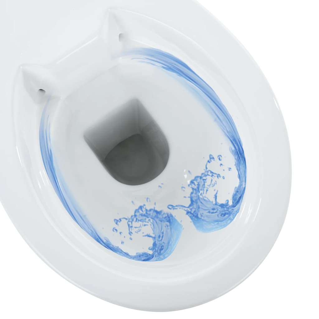 vidaXL Toaletă fără bord 7 cm înălțime suplimentară închidere ușoară ceramică albă vidaXL Toaletă fără bord 7 cm înălțime suplimentară închidere ușoară ceramică albă