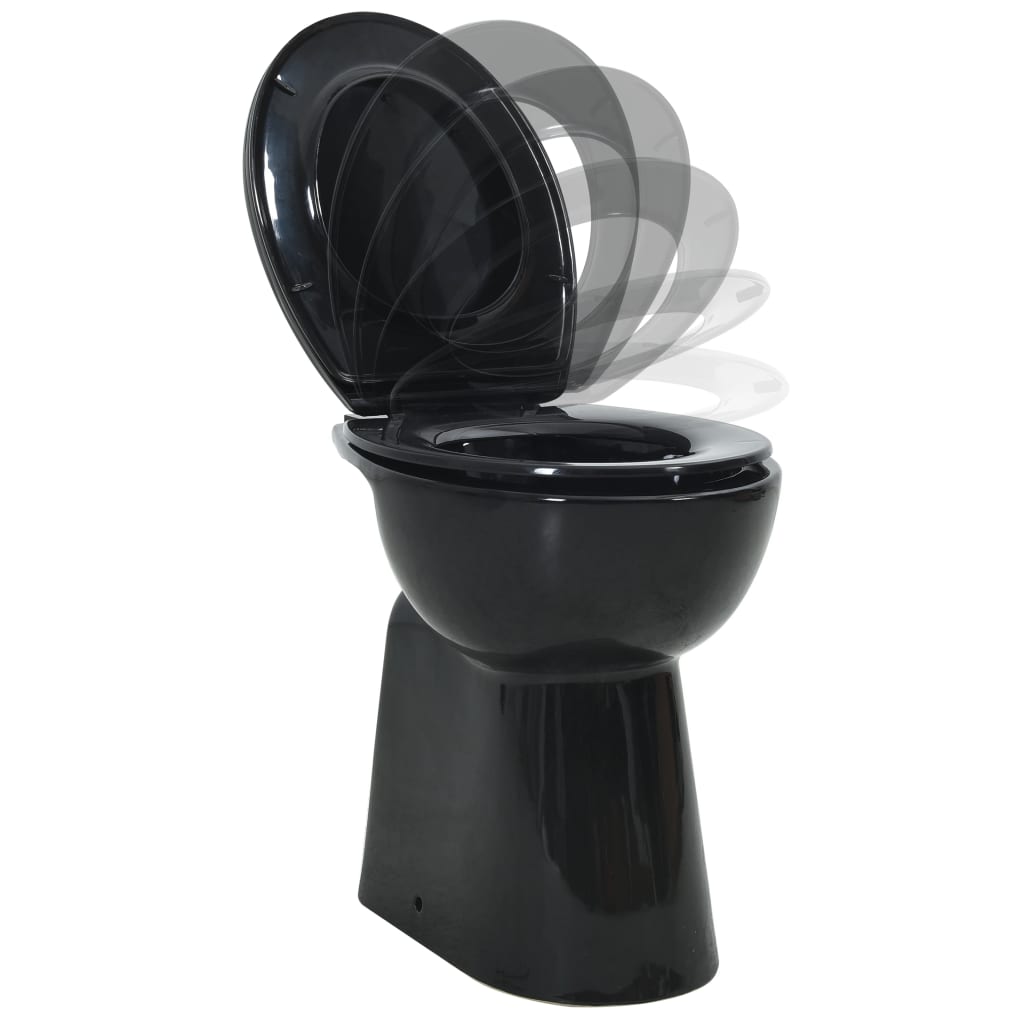 vidaXL Toaletă fără bord 7 cm înălțime suplimentară închidere ușoară ceramică neagră vidaXL Toaletă fără bord 7 cm înălțime suplimentară închidere ușoară ceramică neagră