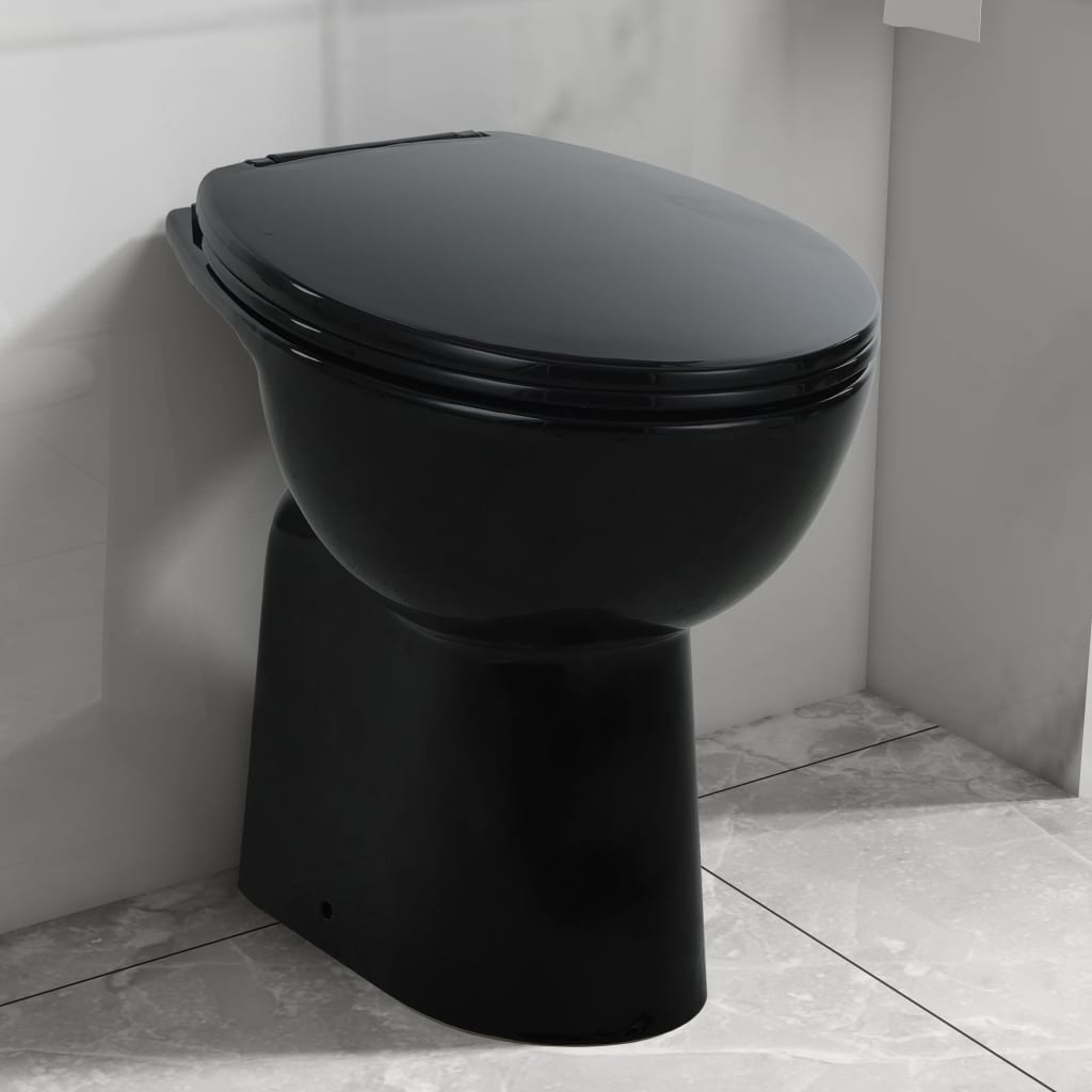 vidaXL Toaletă fără bord 7 cm înălțime suplimentară închidere ușoară ceramică neagră vidaXL Toaletă fără bord 7 cm înălțime suplimentară închidere ușoară ceramică neagră