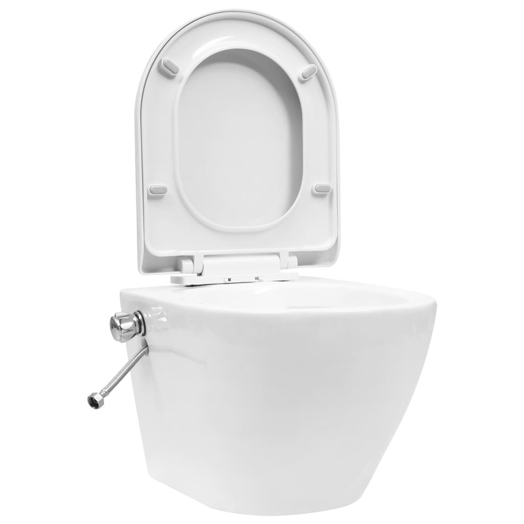 vidaXL Vas WC suspendat fără ramă cu funcție de bideu, alb, ceramică vidaXL Vas WC suspendat fără ramă cu funcție de bideu, alb, ceramică