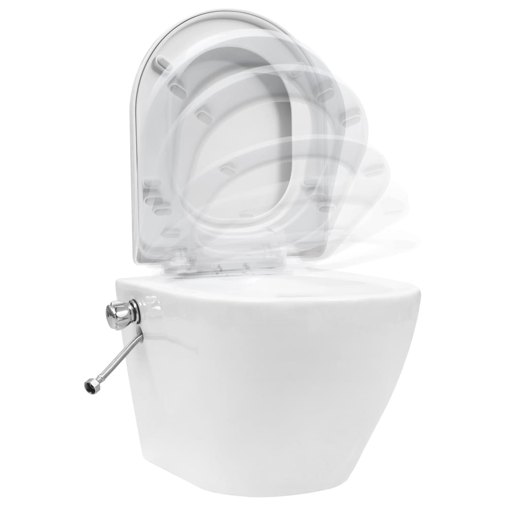 vidaXL Vas WC suspendat fără ramă cu funcție de bideu, alb, ceramică vidaXL Vas WC suspendat fără ramă cu funcție de bideu, alb, ceramică