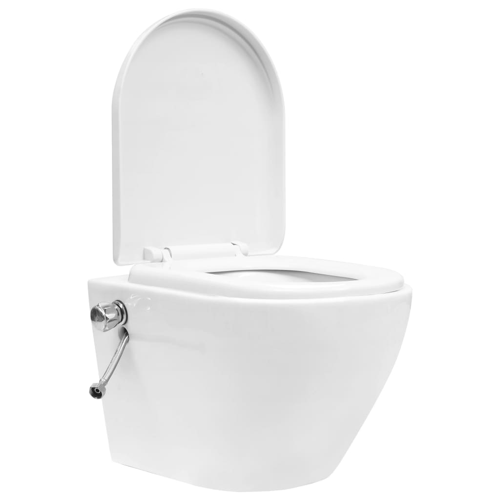 vidaXL Vas WC suspendat fără ramă cu funcție de bideu, alb, ceramică vidaXL Vas WC suspendat fără ramă cu funcție de bideu, alb, ceramică