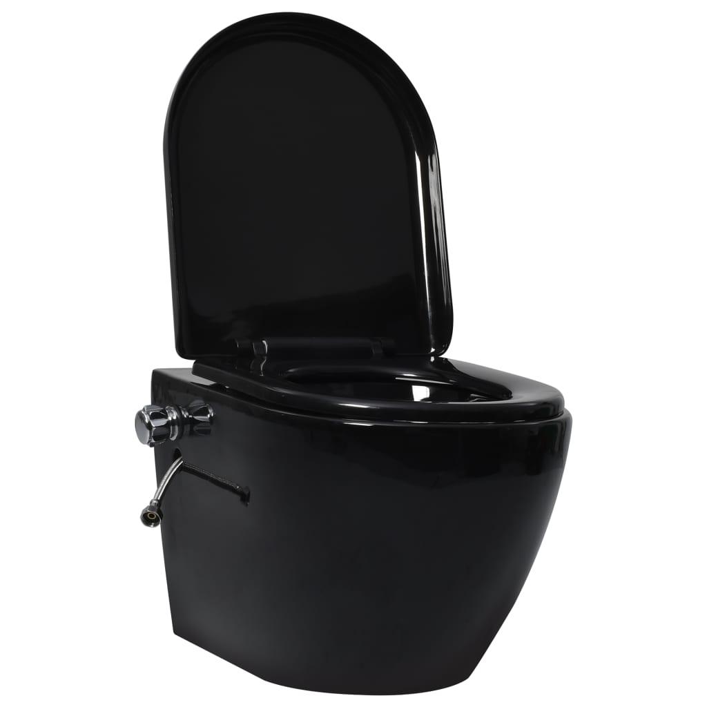 vidaXL Vas WC suspendat fără ramă cu funcție de bideu, negru, ceramică vidaXL Vas WC suspendat fără ramă cu funcție de bideu, negru, ceramică