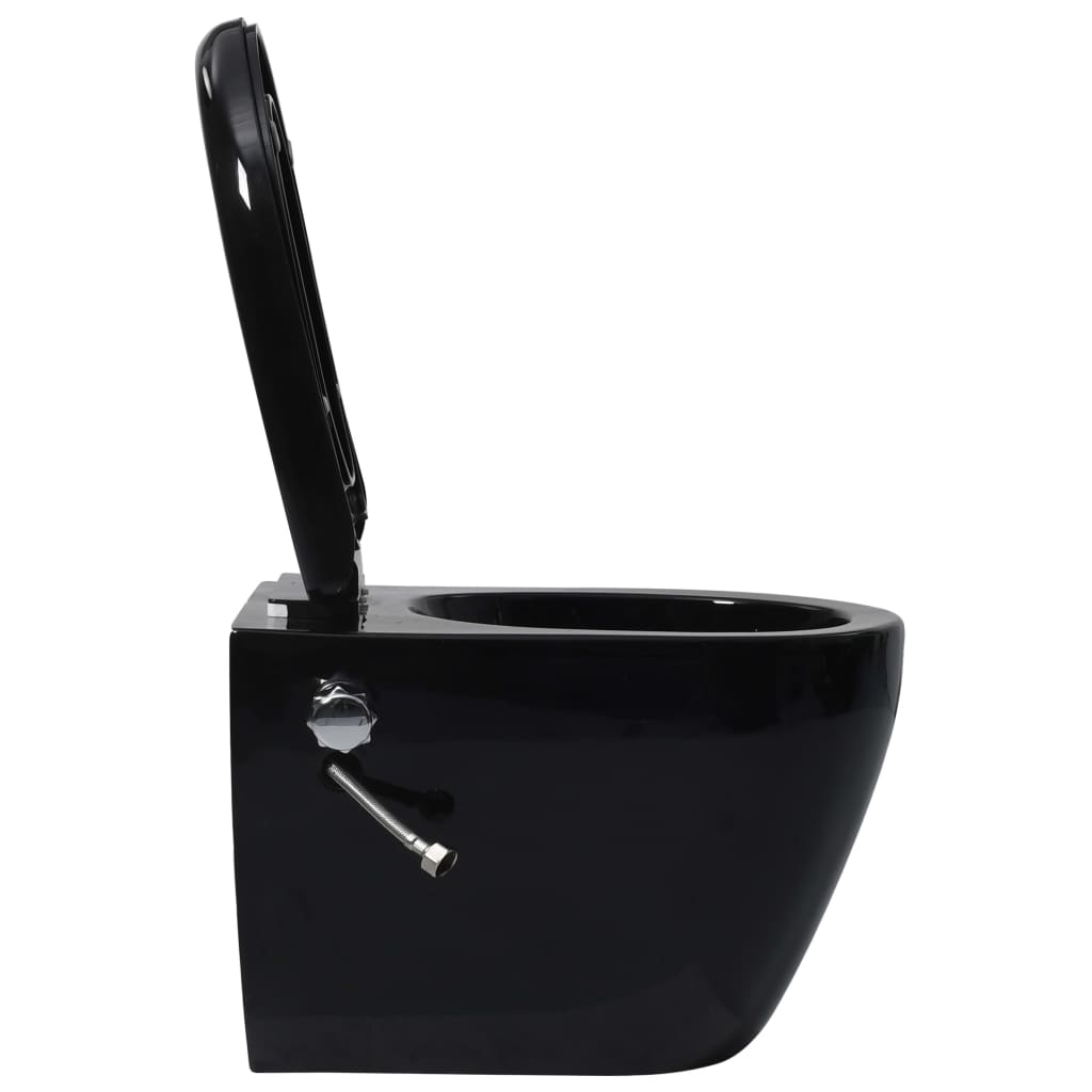 vidaXL Vas WC suspendat fără ramă cu funcție de bideu, negru, ceramică vidaXL Vas WC suspendat fără ramă cu funcție de bideu, negru, ceramică