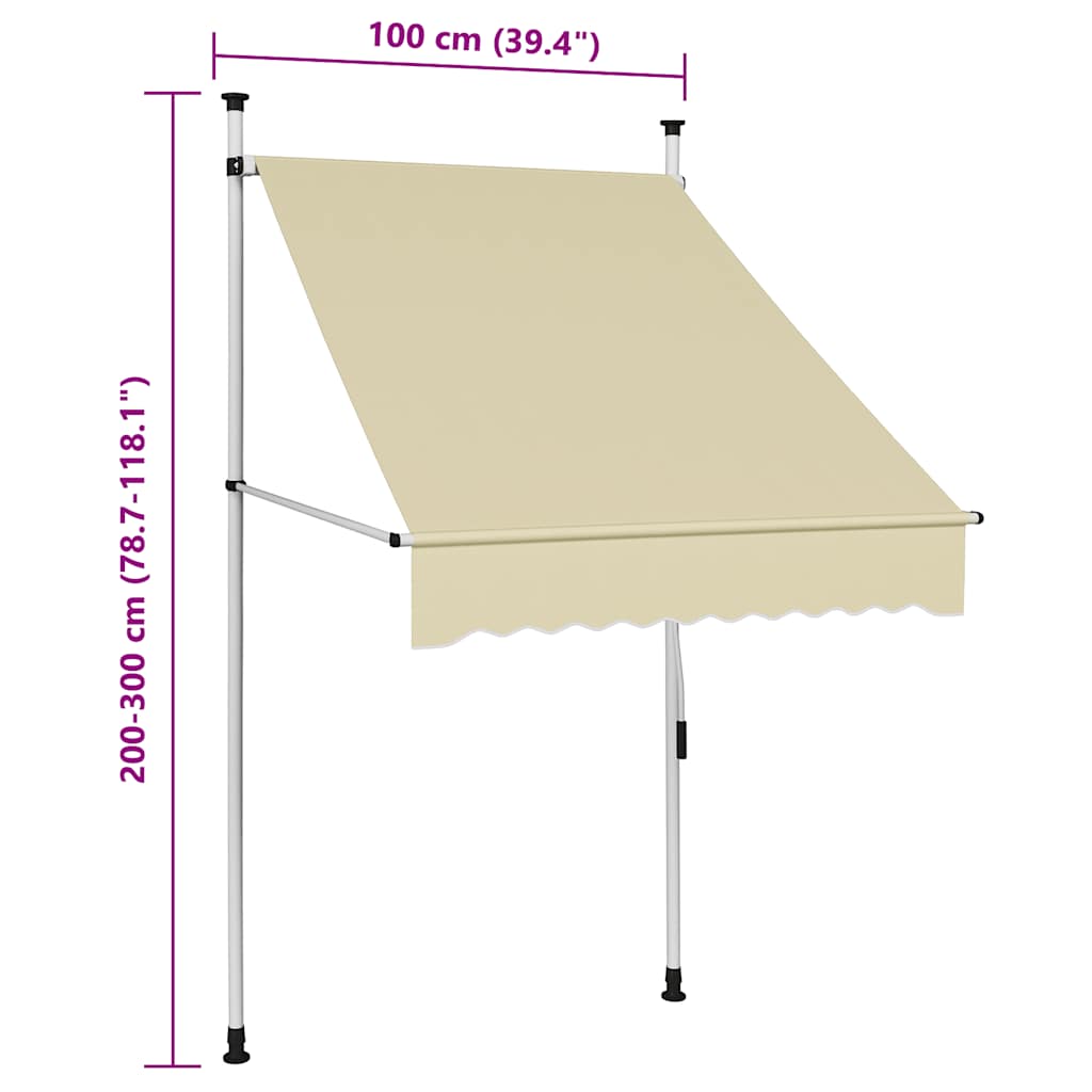 vidaXL Copertină retractabilă manual, crem, 100 cm