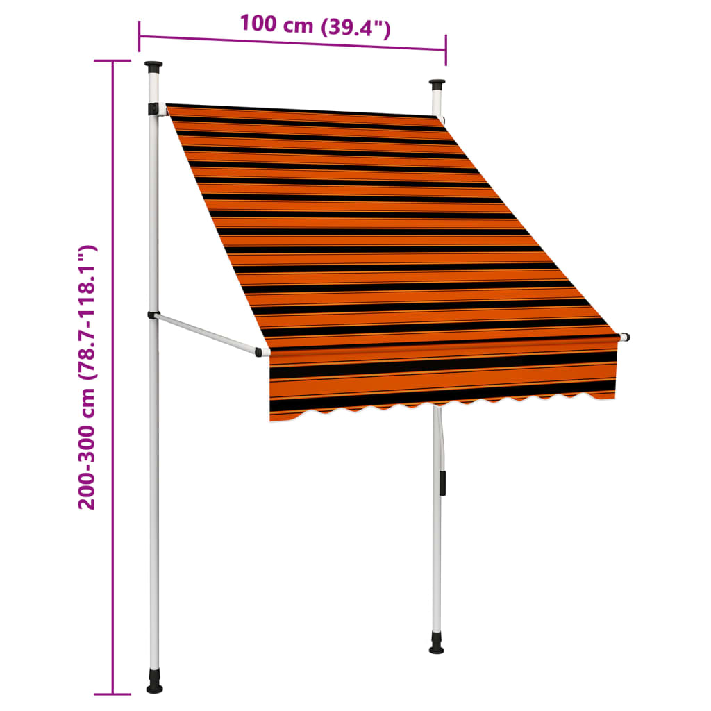 vidaXL Copertină retractabilă manual, portocaliu și maro, 100 cm