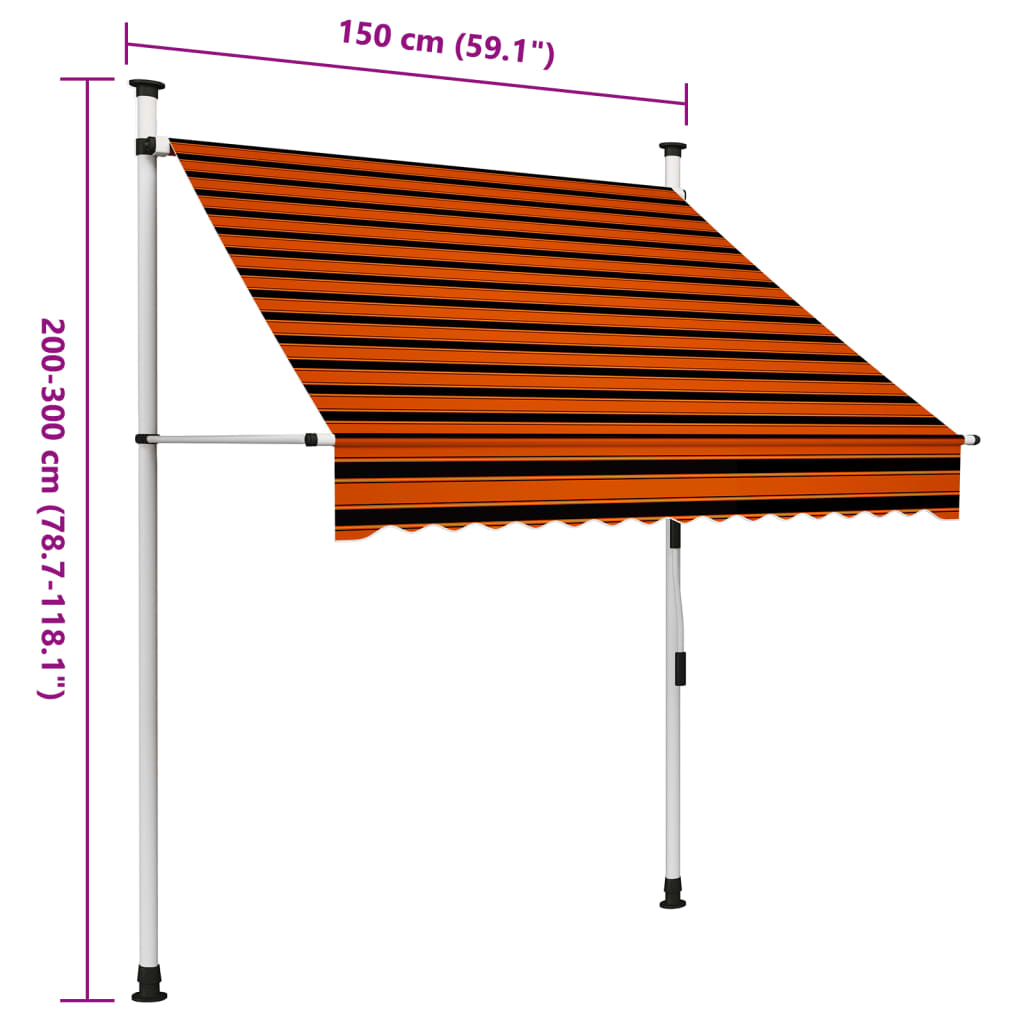 vidaXL Copertină retractabilă manual, portocaliu și maro, 150 cm