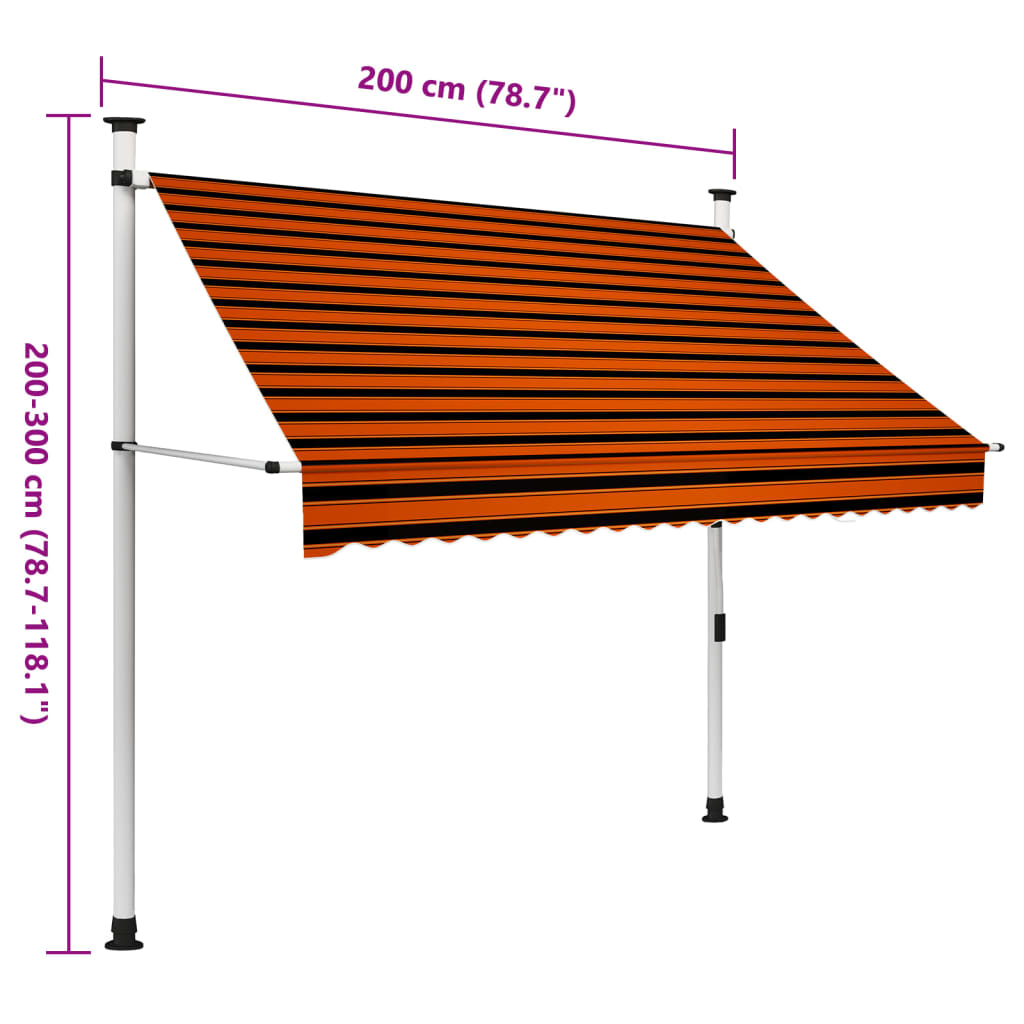 vidaXL Copertină retractabilă manual, portocaliu și maro, 200 cm