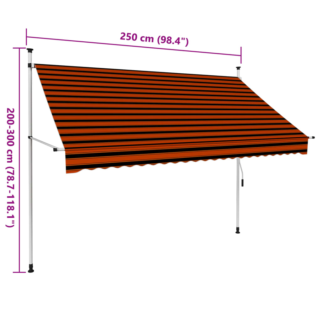 vidaXL Copertină retractabilă manual, portocaliu și maro, 250 cm