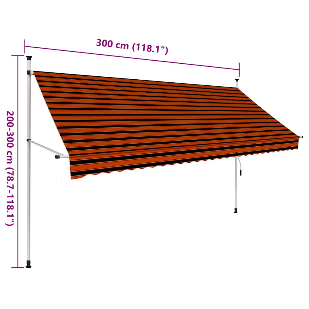 vidaXL Copertină retractabilă manual, portocaliu și maro, 300 cm