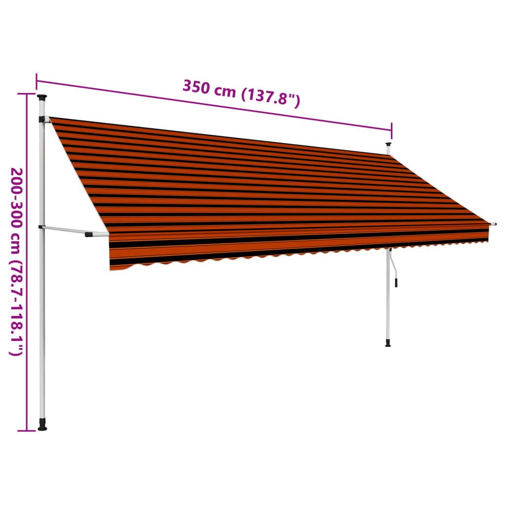 vidaXL Copertină retractabilă manual, portocaliu și maro, 350 cm vidaXL Copertină retractabilă manual, portocaliu și maro, 350 cm