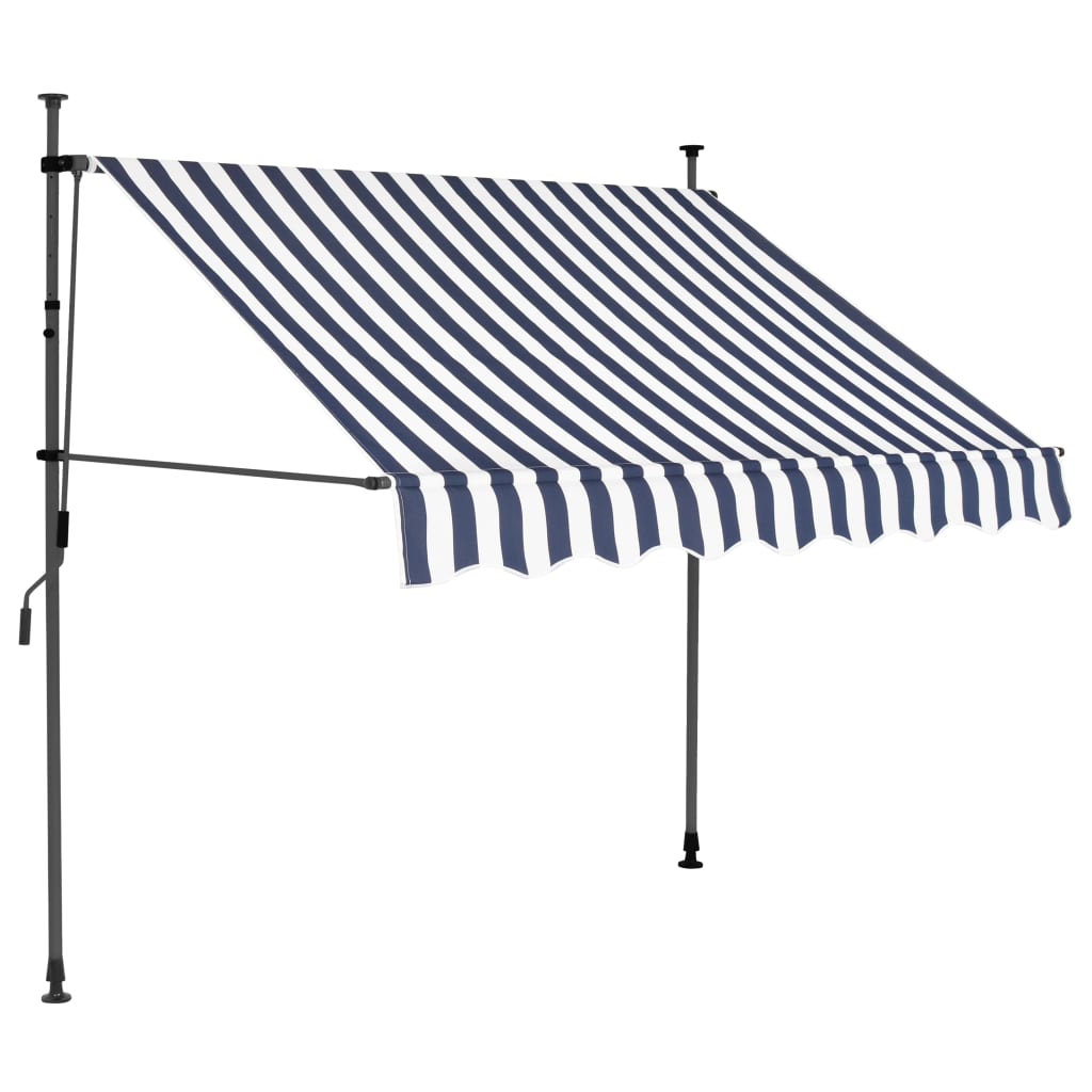 vidaXL Copertină retractabilă manual cu LED, albastru & alb, 150 cm