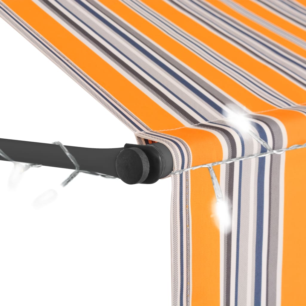 vidaXL Copertină retractabilă manual cu LED, galben & albastru, 100 cm vidaXL Copertină retractabilă manual cu LED, galben & albastru, 100 cm