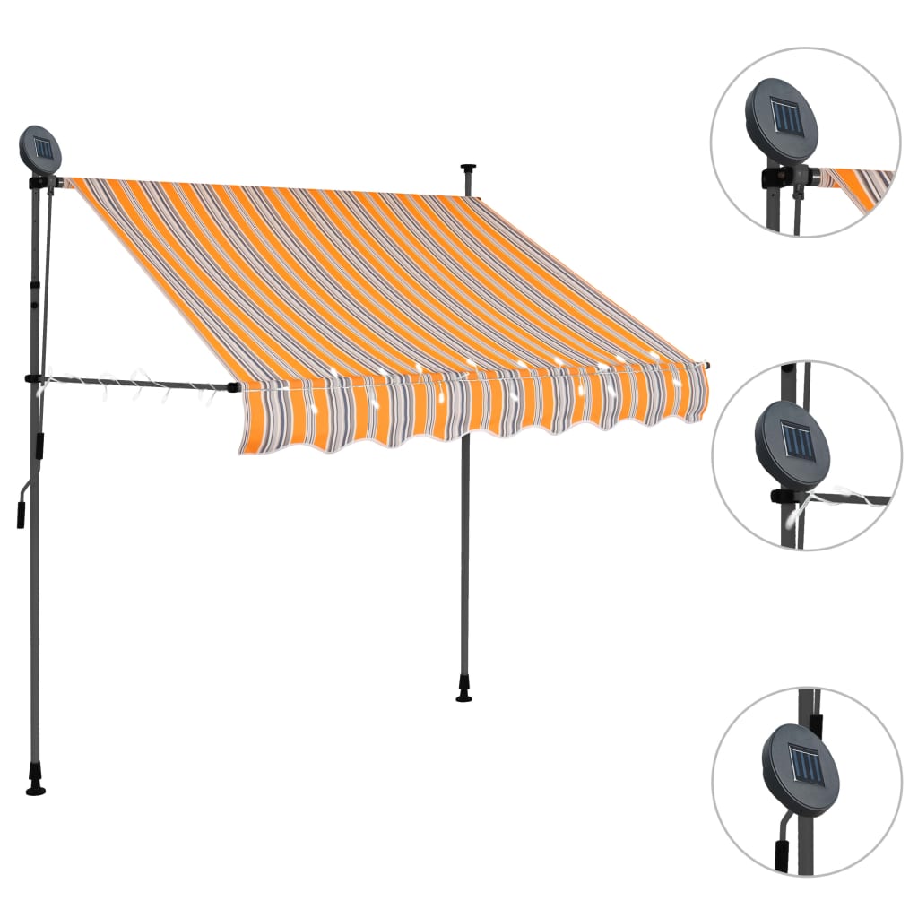 vidaXL Copertină retractabilă manual cu LED, galben & albastru, 200 cm