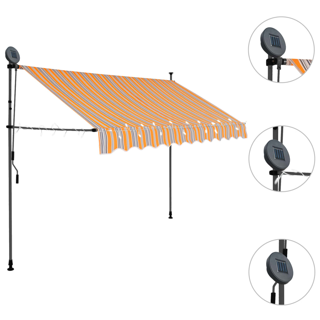 vidaXL Copertină retractabilă manual cu LED, galben & albastru, 300 cm