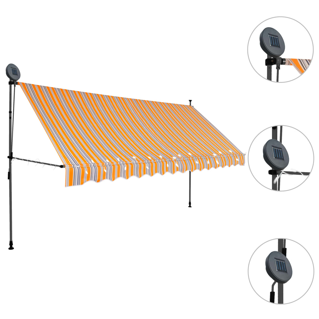 vidaXL Copertină retractabilă manual cu LED, galben & albastru, 350 cm