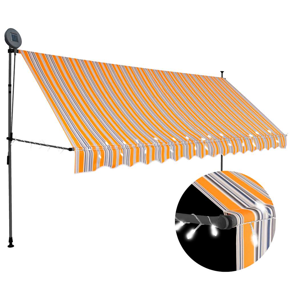 vidaXL Copertină retractabilă manual cu LED, galben & albastru, 350 cm