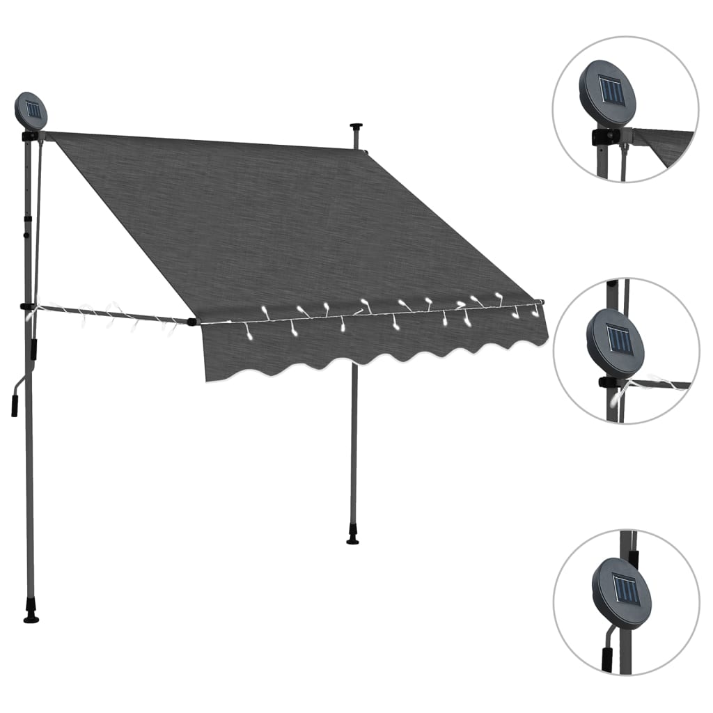vidaXL Copertină retractabilă manual cu LED, antracit, 100 cm