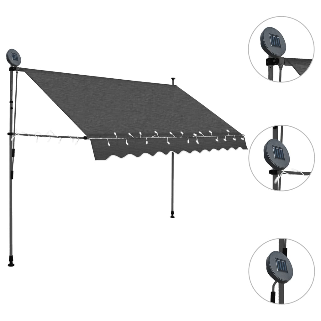 vidaXL Copertină retractabilă manual cu LED, antracit, 300 cm