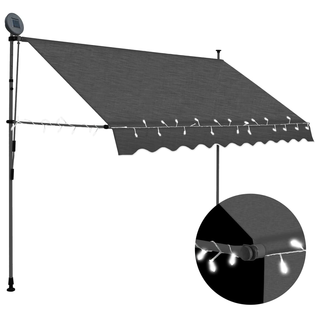 vidaXL Copertină retractabilă manual cu LED, antracit, 300 cm
