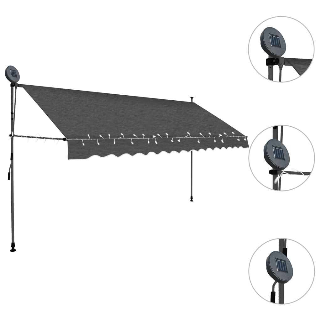 vidaXL Copertină retractabilă manual cu LED, antracit, 350 cm vidaXL Copertină retractabilă manual cu LED, antracit, 350 cm