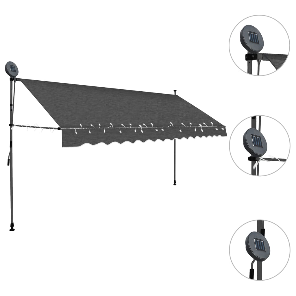 vidaXL Copertină retractabilă manual cu LED, antracit, 400 cm vidaXL Copertină retractabilă manual cu LED, antracit, 400 cm