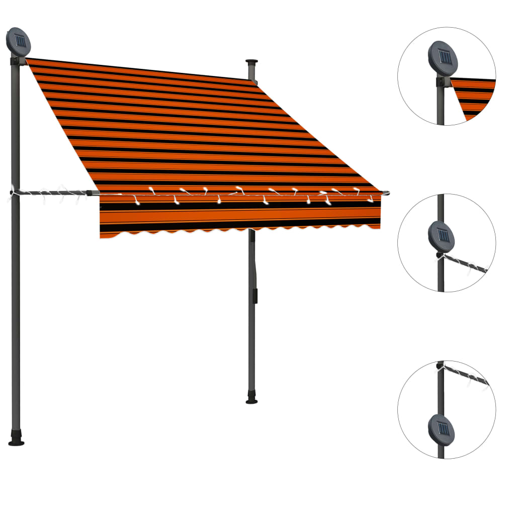 vidaXL Copertină retractabilă manual cu LED, portocaliu & maro, 150 cm