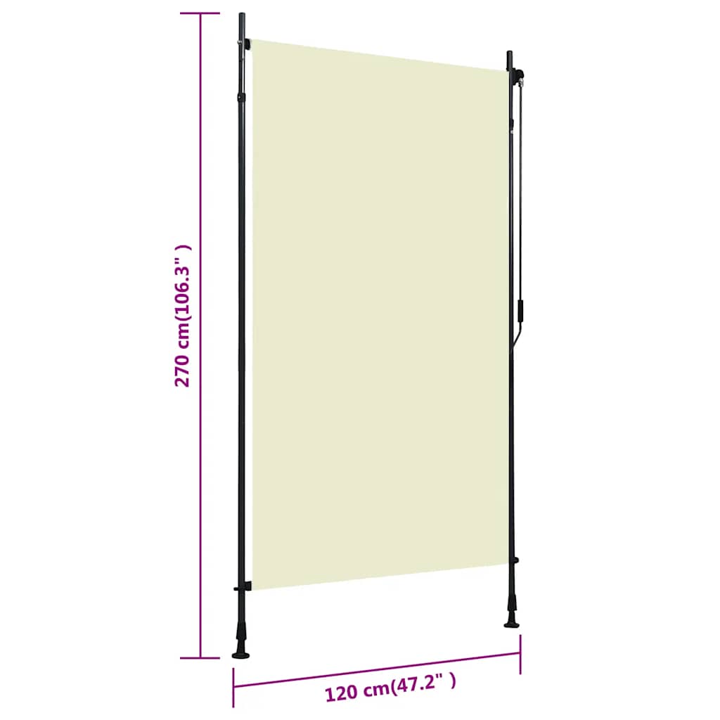 vidaXL Jaluzea tip rulou de exterior, crem, 120 x 270 cm