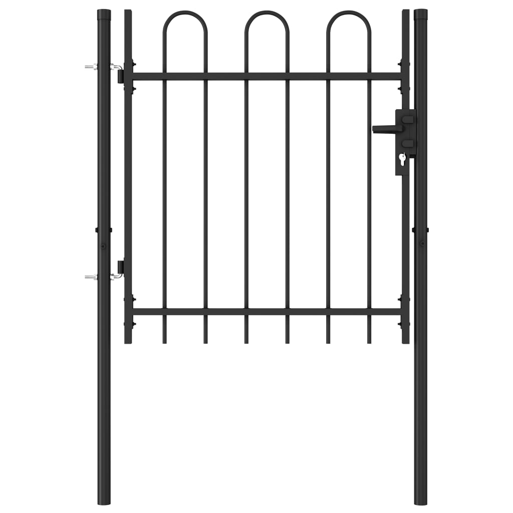 vidaXL Poartă de gard cu o ușă, vârf arcuit, negru, 1 x 1 m, oțel vidaXL Poartă de gard cu o ușă, vârf arcuit, negru, 1 x 1 m, oțel