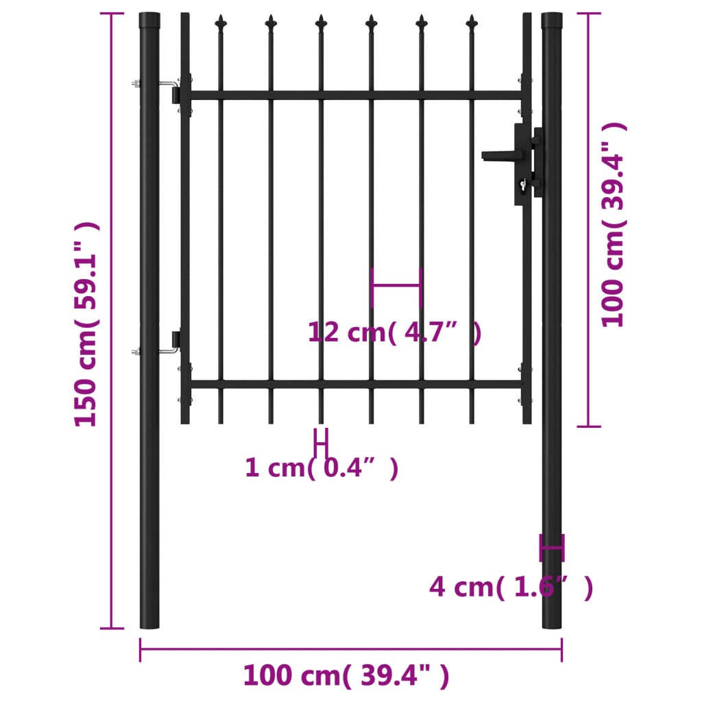 vidaXL Poartă de gard cu o ușă, vârf ascuțit, negru, 1 x 1 m, oțel vidaXL Poartă de gard cu o ușă, vârf ascuțit, negru, 1 x 1 m, oțel