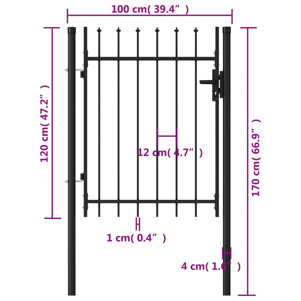 vidaXL Poartă de gard, o ușă, cu vârf suliță, negru, 1 x 1,2 m, oțel vidaXL Poartă de gard, o ușă, cu vârf suliță, negru, 1 x 1,2 m, oțel