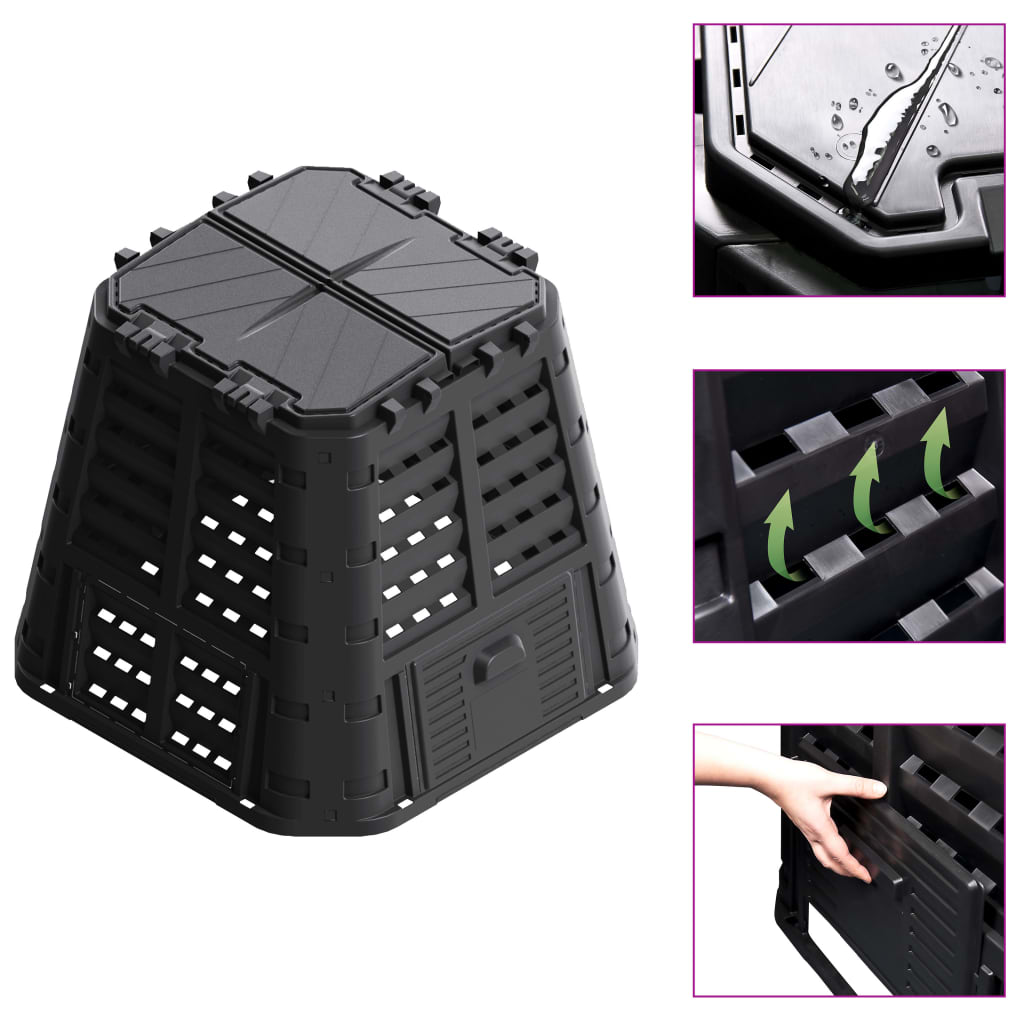 vidaXL Compostor de grădină, negru, 93,3x93,3x80 cm, 480 L vidaXL Compostor de grădină, negru, 93,3x93,3x80 cm, 480 L