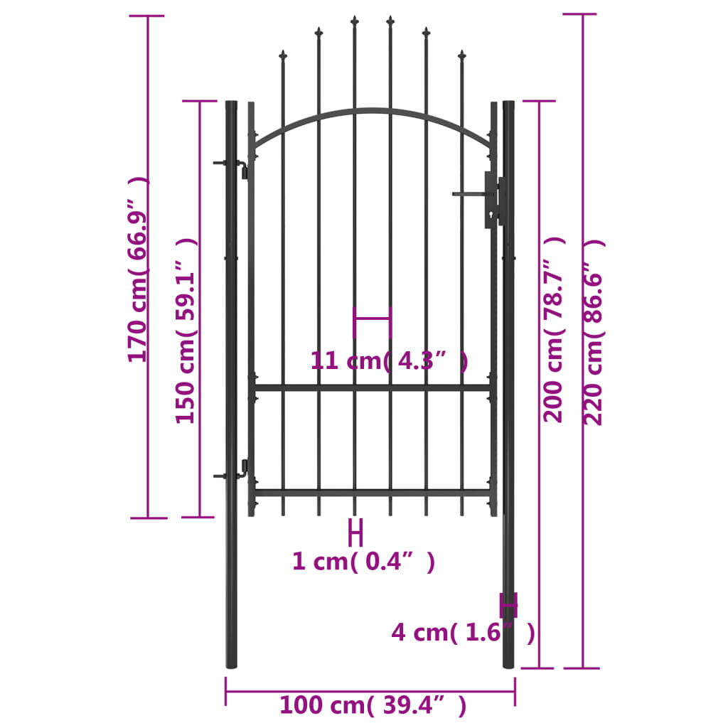 vidaXL Poartă de grădină, negru, 1 x 2,2 m, oțel vidaXL Poartă de grădină, negru, 1 x 2,2 m, oțel