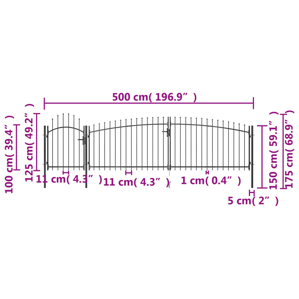 vidaXL Poartă gard pentru grădină cu vârf suliță, negru 5 x 1,75 m vidaXL Poartă gard pentru grădină cu vârf suliță, negru 5 x 1,75 m
