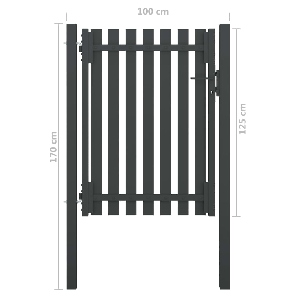 vidaXL Poartă de gard grădină, antracit, 1 x 1,7 m, oțel