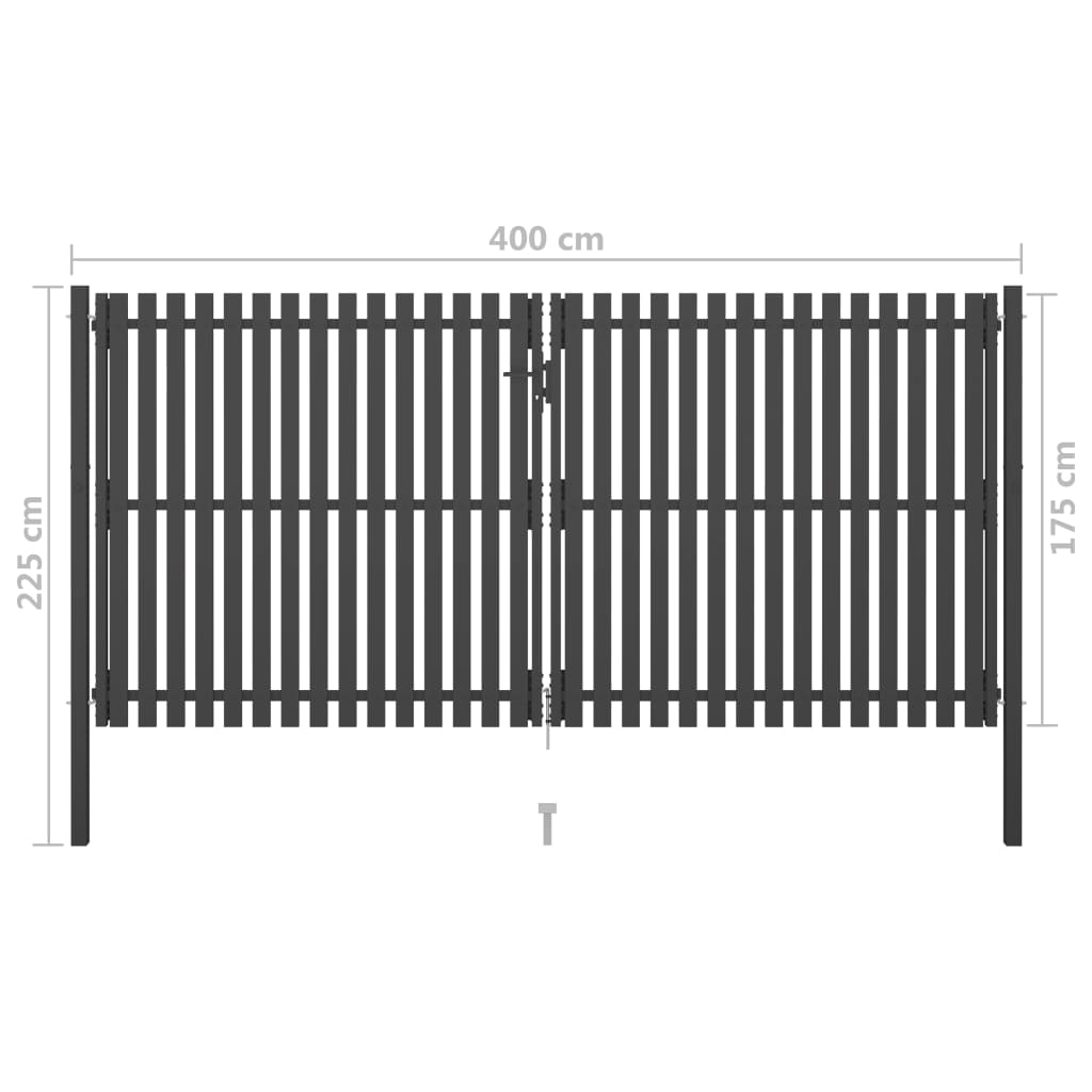 vidaXL Poartă de gard grădină, antracit, 4 x 2,25 m, oțel