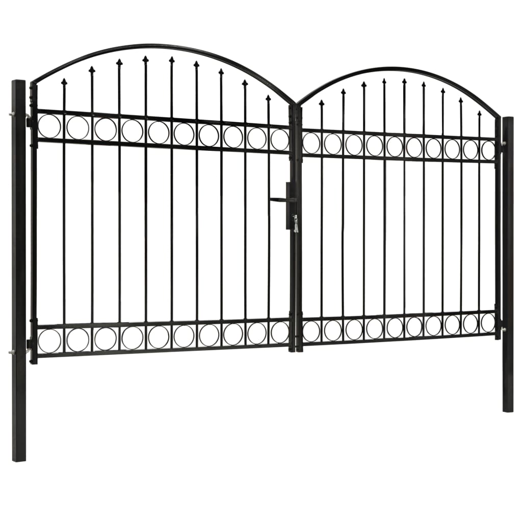 vidaXL Poartă de gard dublă cu arcadă, negru, 300 x 175 cm, oțel vidaXL Poartă de gard dublă cu arcadă, negru, 300 x 175 cm, oțel