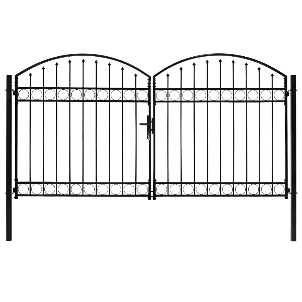 vidaXL Poartă de gard dublă cu arcadă, negru, 300 x 175 cm, oțel vidaXL Poartă de gard dublă cu arcadă, negru, 300 x 175 cm, oțel
