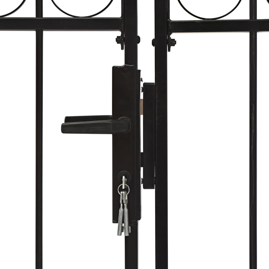 vidaXL Poartă de gard dublă cu vârf în arcadă, negru, 300x200 cm, oțel vidaXL Poartă de gard dublă cu vârf în arcadă, negru, 300x200 cm, oțel