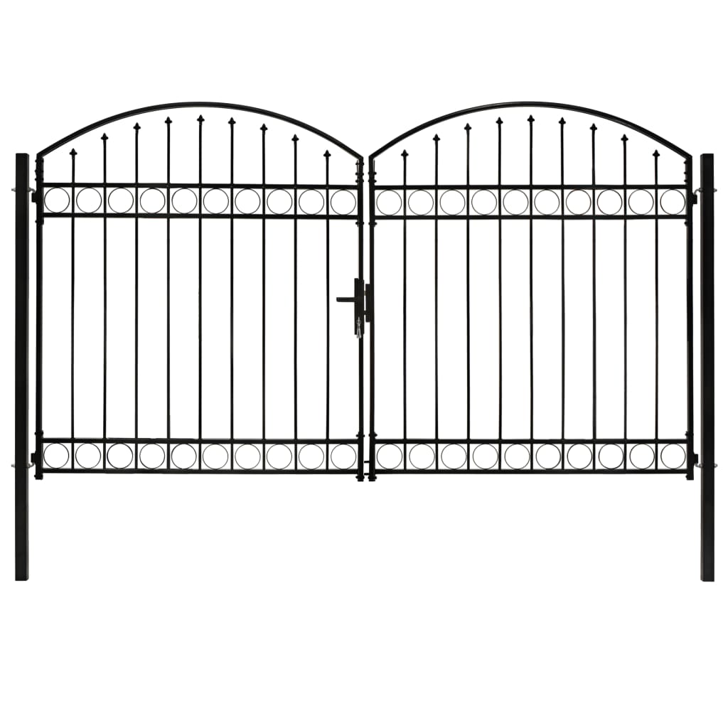 vidaXL Poartă de gard dublă cu vârf în arcadă, negru, 300x200 cm, oțel vidaXL Poartă de gard dublă cu vârf în arcadă, negru, 300x200 cm, oțel