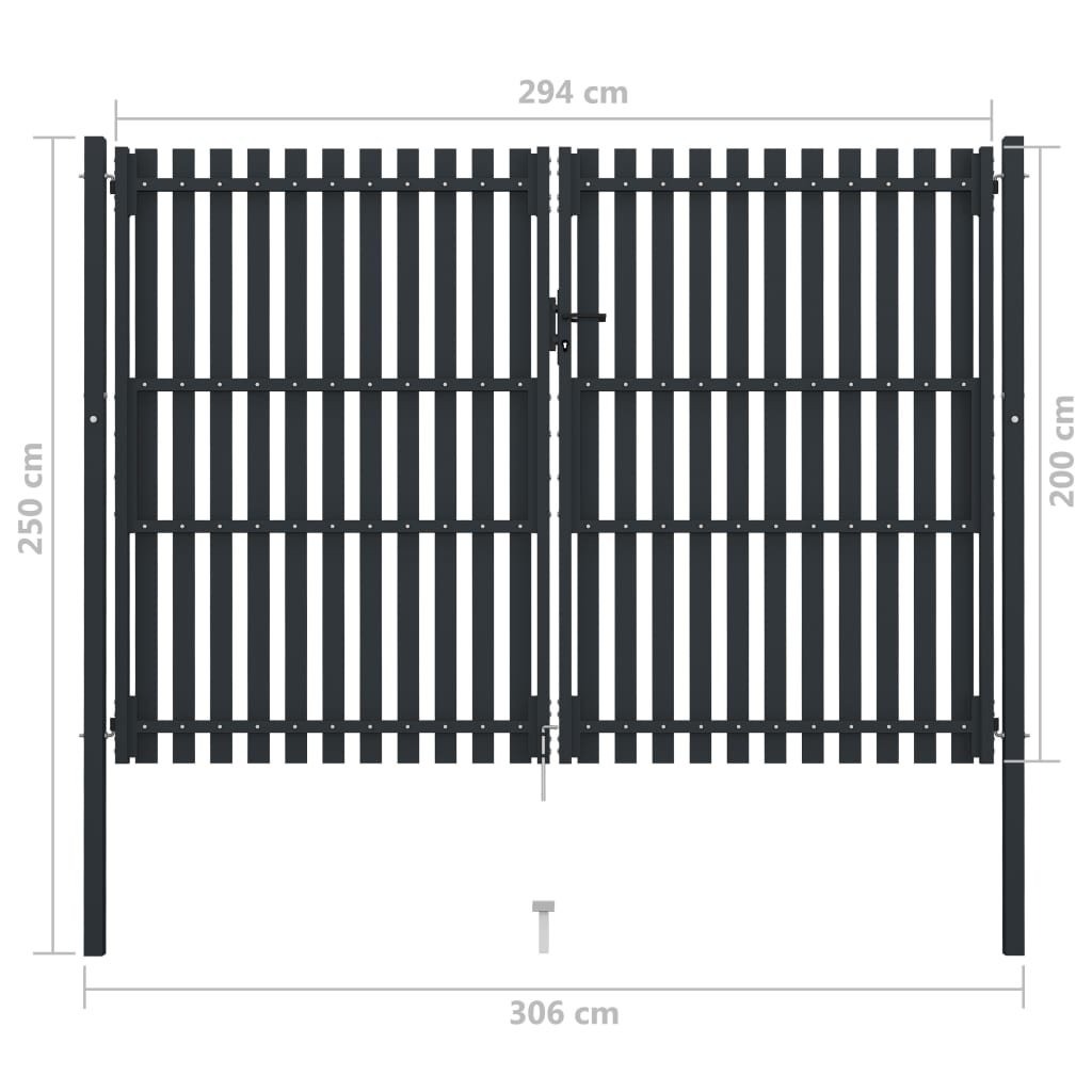 vidaXL Poartă de gard dublă, antracit, 306 x 200 cm, oțel vidaXL Poartă de gard dublă, antracit, 306 x 200 cm, oțel