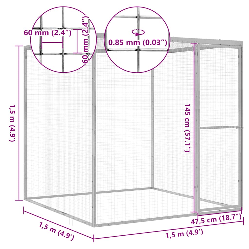 vidaXL Cușcă pentru pisici, 1,5x1,5x1,5 m, oțel galvanizat