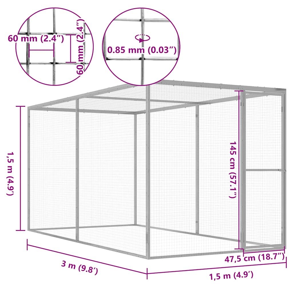 vidaXL Cușcă pentru pisici, 3x1,5x1,5 m, oțel galvanizat vidaXL Cușcă pentru pisici, 3x1,5x1,5 m, oțel galvanizat
