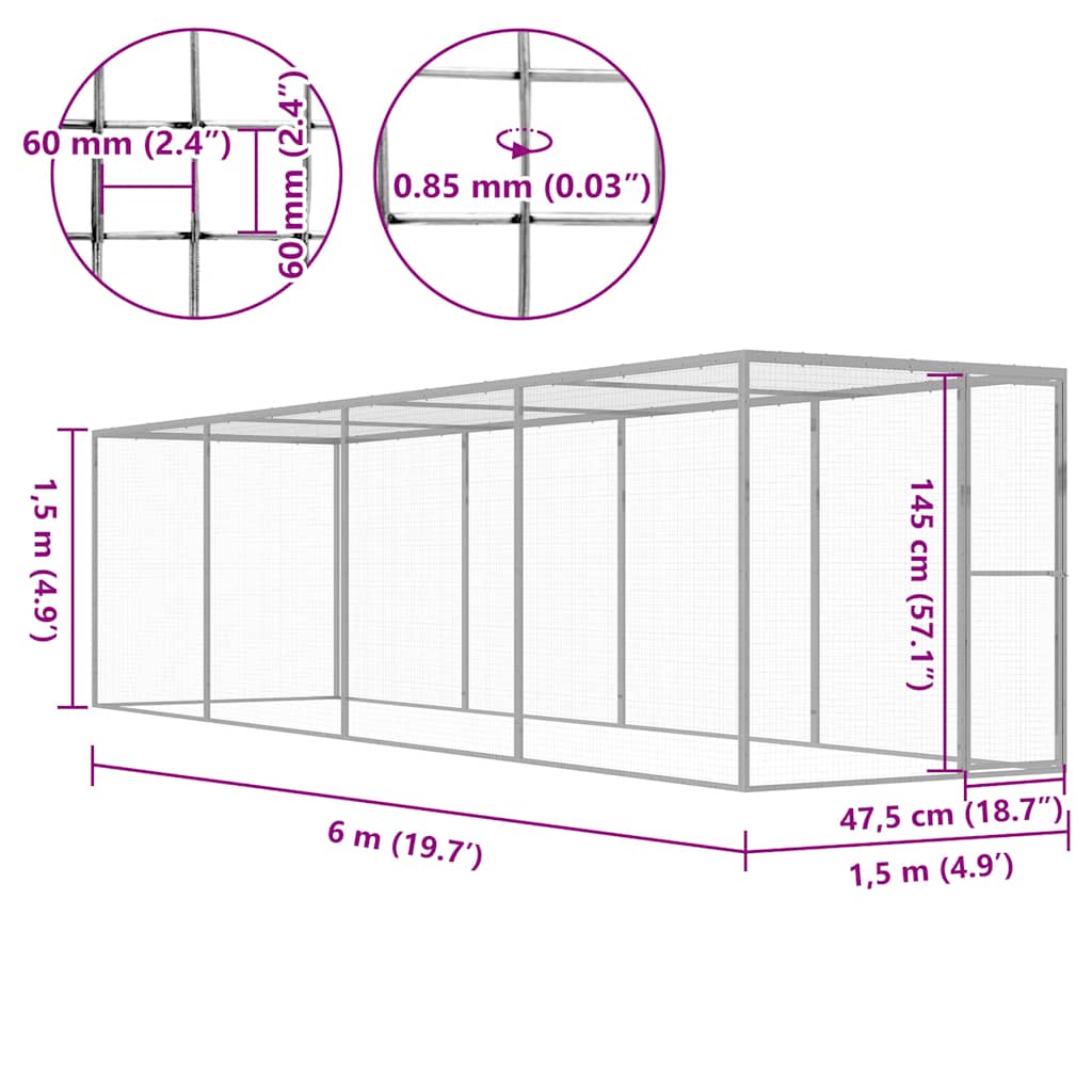 vidaXL Cușcă pentru pisici, 6x1,5x1,5 m, oțel galvanizat vidaXL Cușcă pentru pisici, 6x1,5x1,5 m, oțel galvanizat
