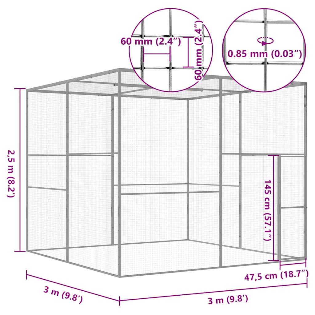 vidaXL Cușcă pentru pisici, 3x3x2,5 m, oțel galvanizat vidaXL Cușcă pentru pisici, 3x3x2,5 m, oțel galvanizat