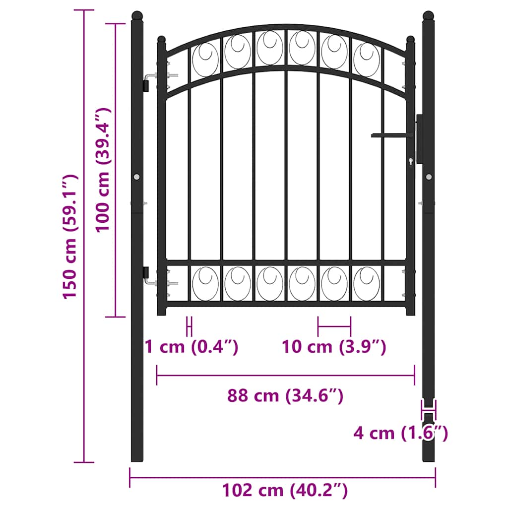 vidaXL Poartă de gard cu arcadă, negru, 100x100 cm, oțel