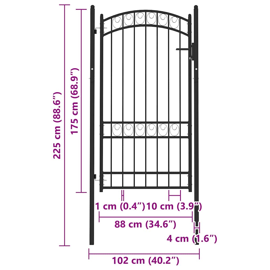 vidaXL Poartă de gard cu arcadă, negru, 100x175 cm, oțel